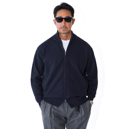 ウールカシミヤ ジップアップニット ネイビー