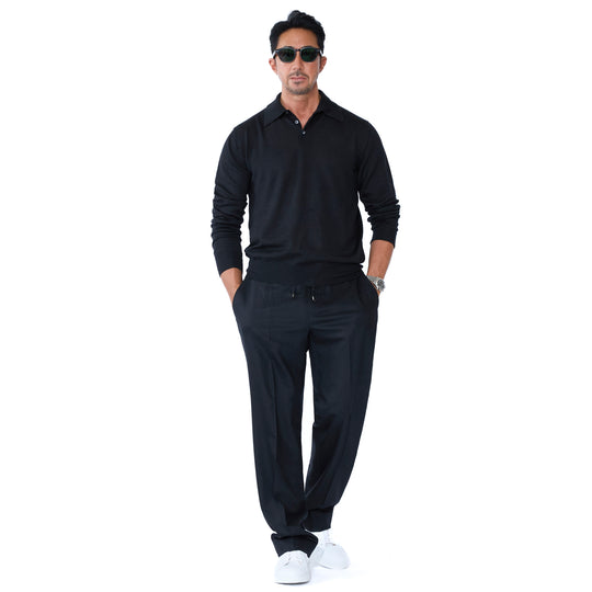 【干場別注モデル】H LUCANO ウールカシミヤストレッチ リラックスストレートパンツ FA1244X ブラック