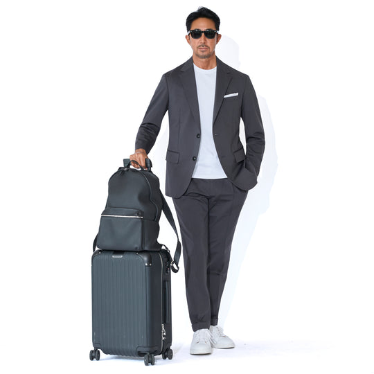 Duplex Cotton Jersey 1プリーツ サイドギャザー トラベル スラックス チャコールグレー