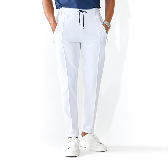 永久クリース パンツ コットン ホワイト/グレー