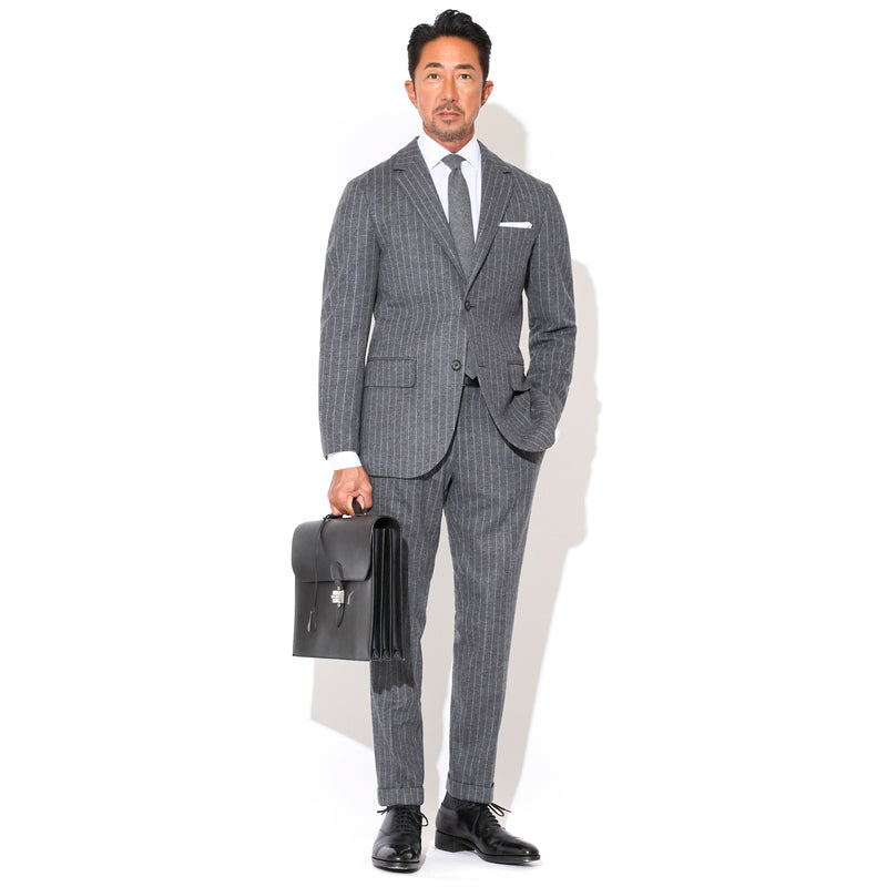 Optima 16.5 Merino Wool Jersey Banker Stripeサイドギャザートラウザー グレー