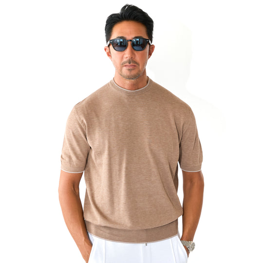 クルーネックニット ライトブラウン