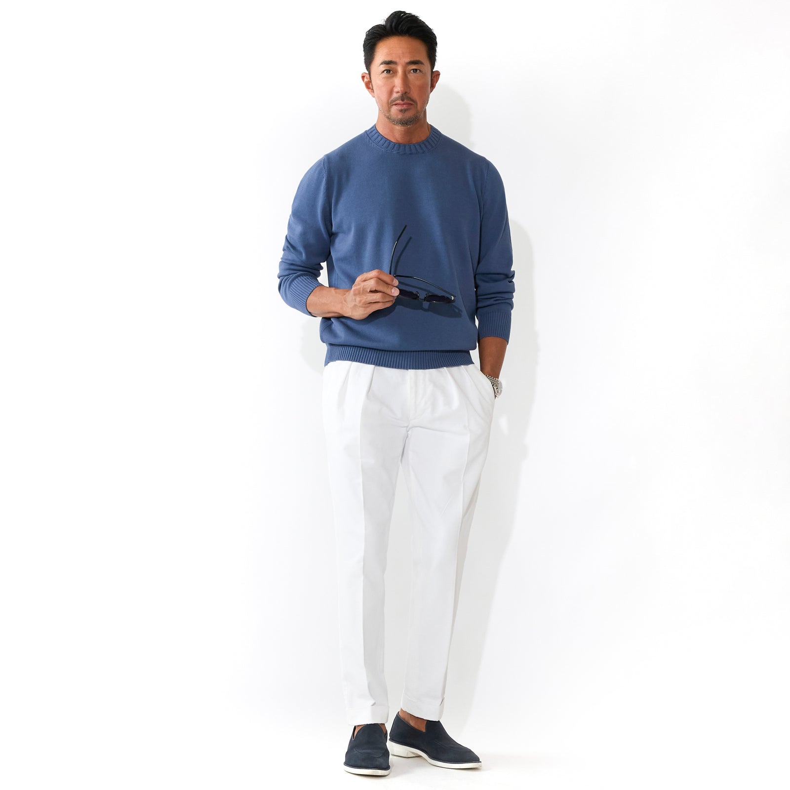 8G ソフトコットン リブ クルーネック L/SLV ブルー – MINIMAL WARDROBE