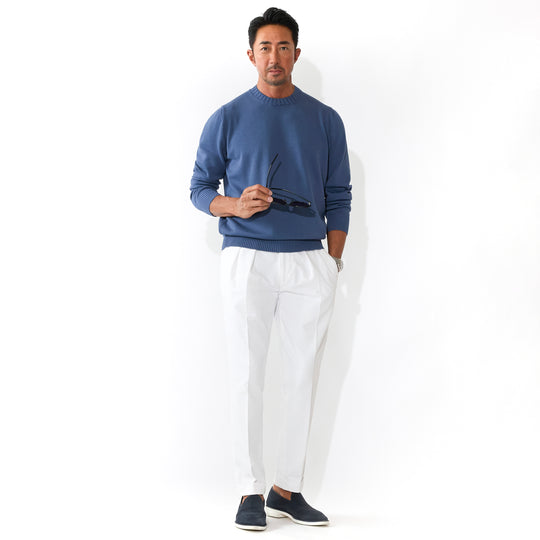 8G ソフトコットン リブ クルーネック L/SLV ブルー