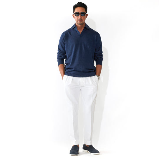 リネンコットン スキッパー L/SLV ネイビー