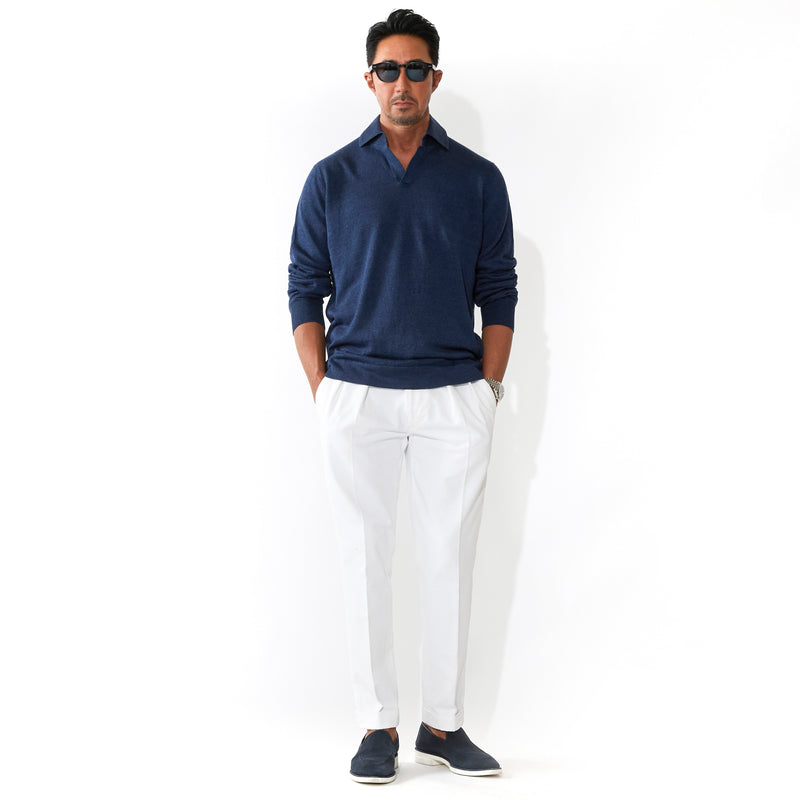 リネンコットン スキッパー L/SLV ネイビー – MINIMAL WARDROBE