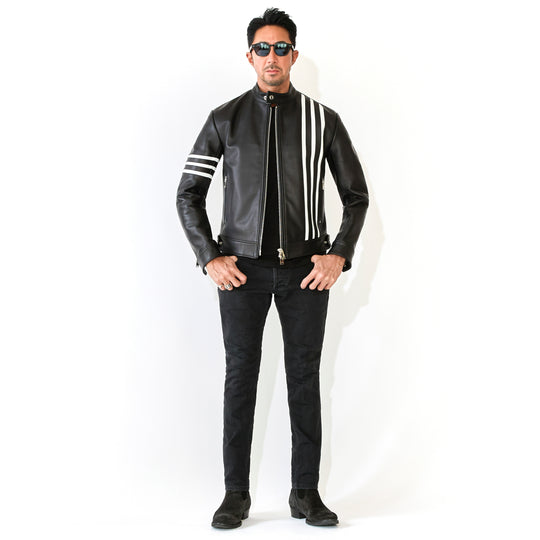 F0 RACING シングルライダース カウレザー ブラック×ホワイト