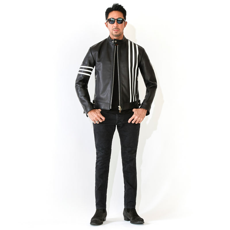 F0 RACING シングルライダース カウレザー ブラック×ホワイト