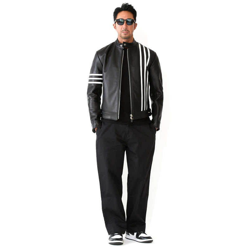 F0 RACING シングルライダース カウレザー ブラック×ホワイト