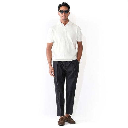 イタリア製コットンニット 半袖ポロ ホワイト