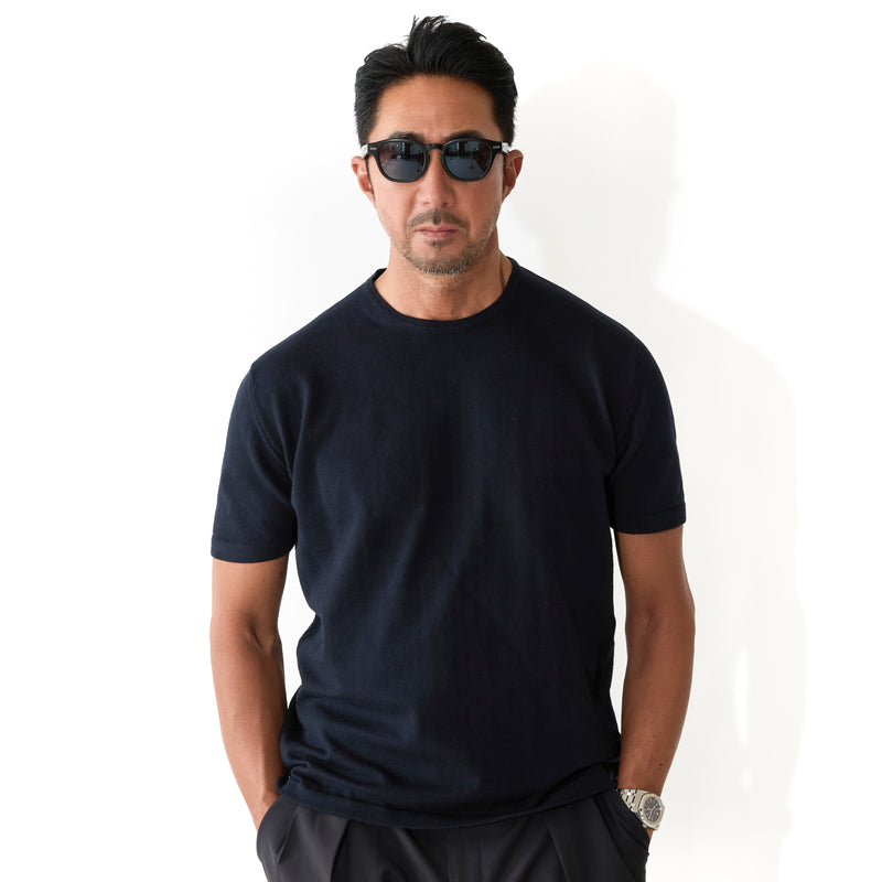 イタリア製コットンニット 半袖クルーネック ネイビー – MINIMAL WARDROBE