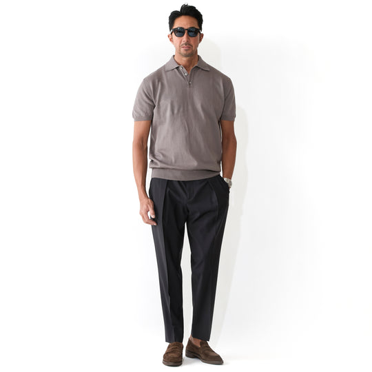 イタリア製 半袖ポロ コットンニット グレージュ