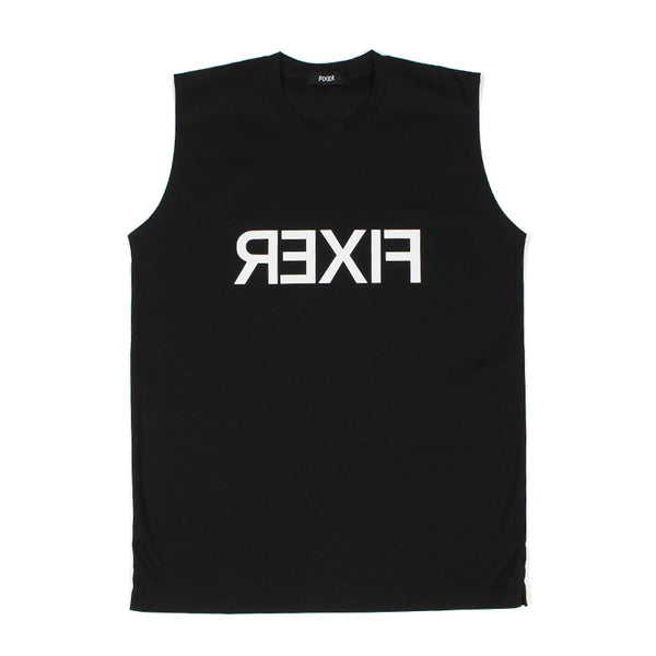 【干場愛用】 リバースプリント ノースリーブ Tシャツ BLACK