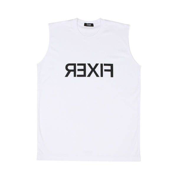 【干場愛用】 リバースプリント ノースリーブ Tシャツ WHITE