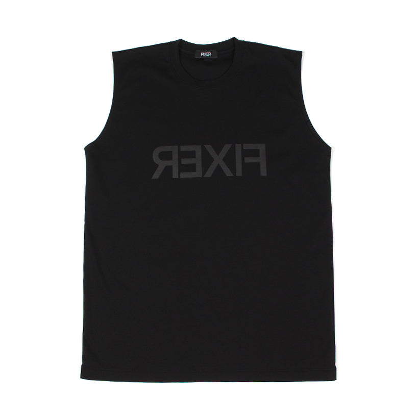 FIXER リバースプリント ノースリーブ Tシャツ ALLBLACK 干場愛用】 リバースプリント ノースリーブ Tシャツ ALLBLACK