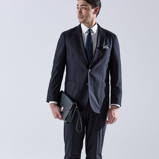 Helix Wool Jersey Banker Stripe シングル2Bテーラードジャケット コスモネイビー