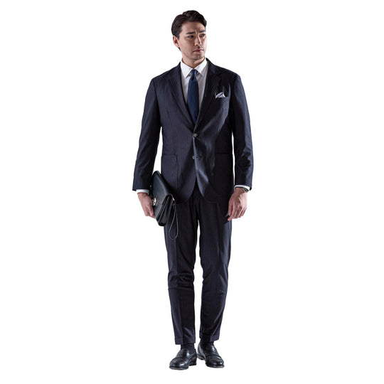 Helix Wool Jersey Banker Stripe シングル2Bテーラードジャケット コスモネイビー