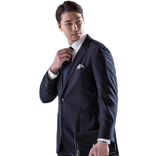 Helix Wool Jersey Banker Stripe シングル2Bテーラードジャケット コスモネイビー