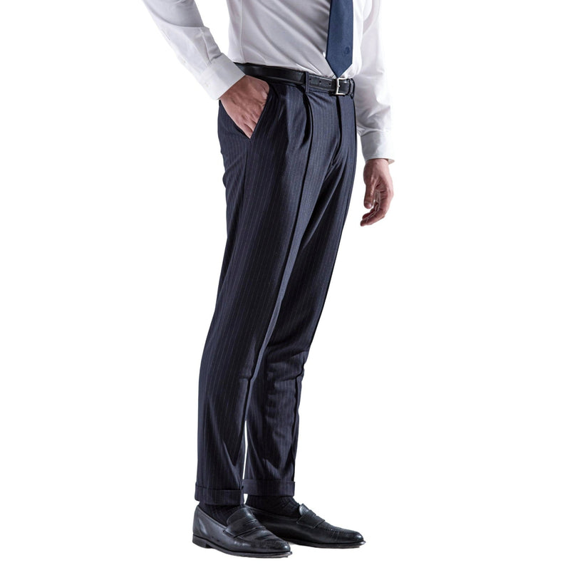 Helix Wool Jersey Banker Stripe サイドギャザースラックス コスモ