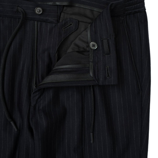 Helix Wool Jersey Banker Stripe サイドギャザースラックス コスモネイビー