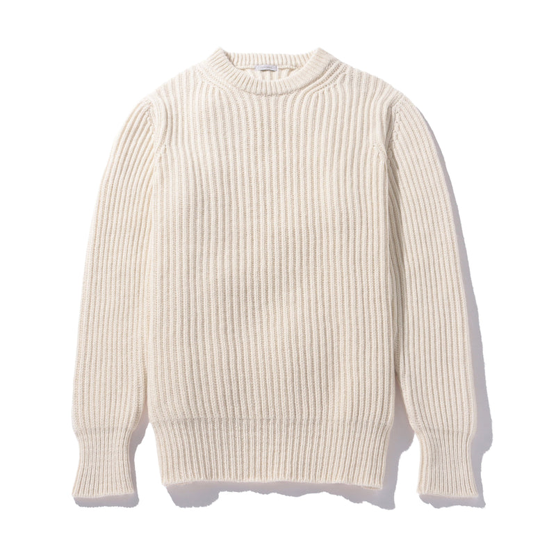 カシミヤミドルゲージクルー フィッシャーマンニットオフホワイト