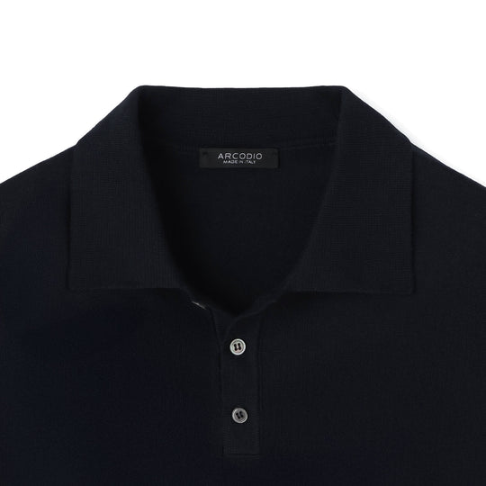 イタリア製 半袖ポロ コットンニット ネイビー