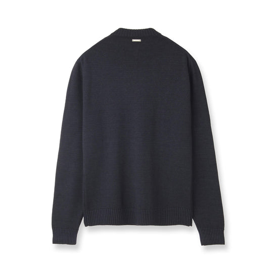 ESLATO イタリア製“Tintura Freddo（スノー加工）”ウールニット クルーネック ネイビー