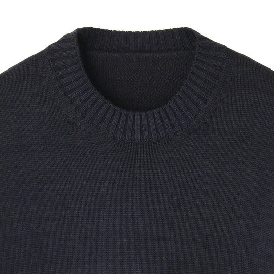 ESLATO イタリア製“Tintura Freddo（スノー加工）”ウールニット クルーネック ネイビー