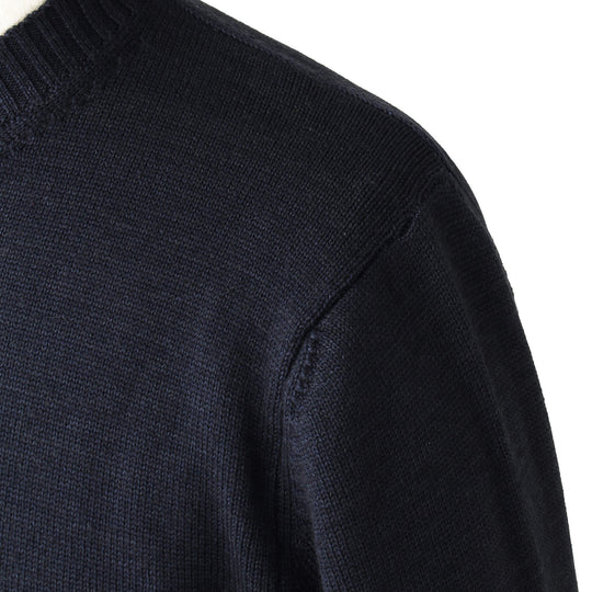 ESLATO イタリア製“Tintura Freddo（スノー加工）”ウールニット クルーネック ネイビー