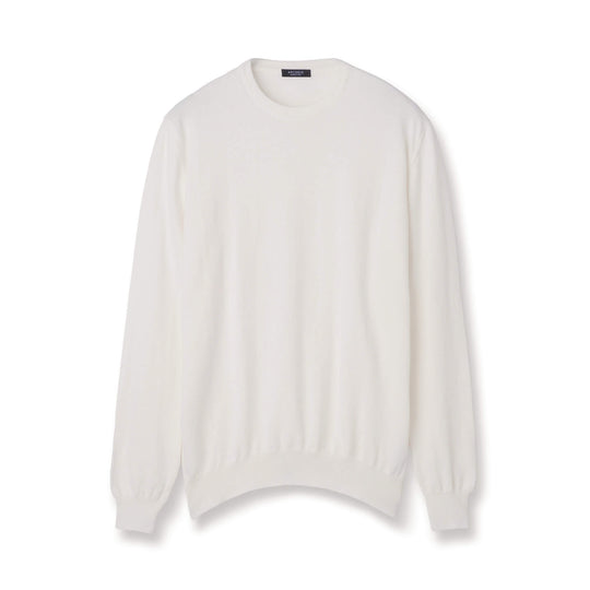 イタリア製 長袖クルーネックコットンニット ホワイト