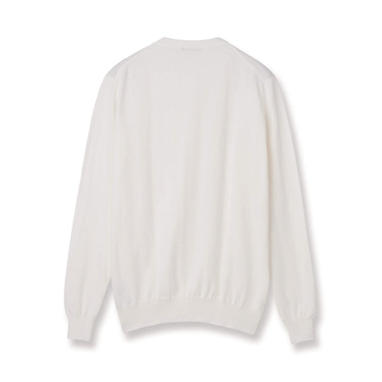 イタリア製 長袖クルーネックコットンニット ホワイト