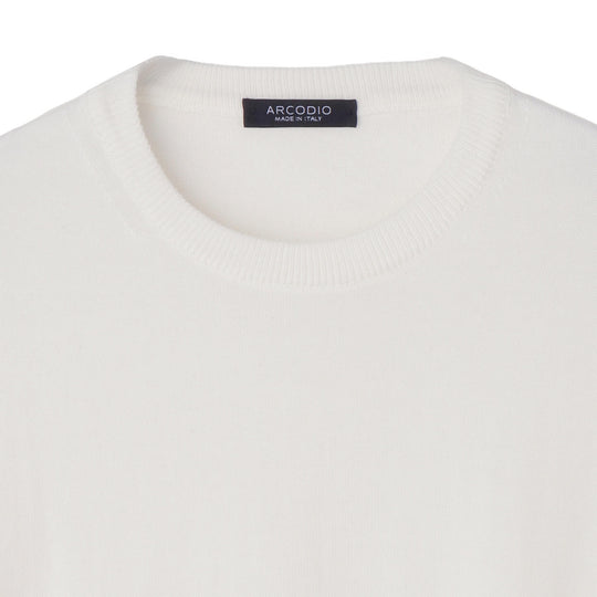 イタリア製 長袖クルーネックコットンニット ホワイト