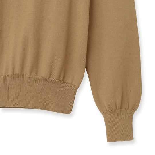 イタリア製 長袖クルーネックコットンニット キャメル