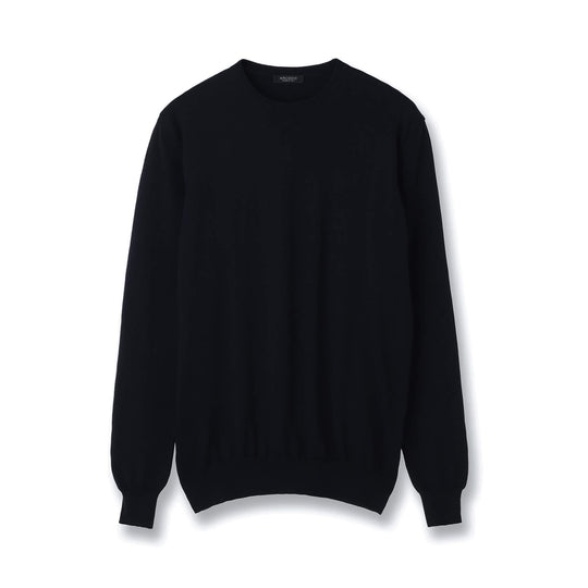 イタリア製 長袖クルーネックコットンニット ネイビー