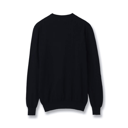 イタリア製 長袖クルーネックコットンニット ネイビー