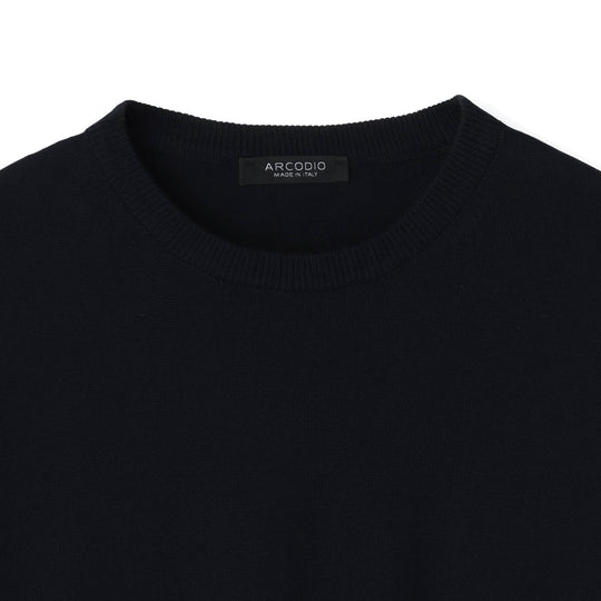 イタリア製 長袖クルーネックコットンニット ネイビー