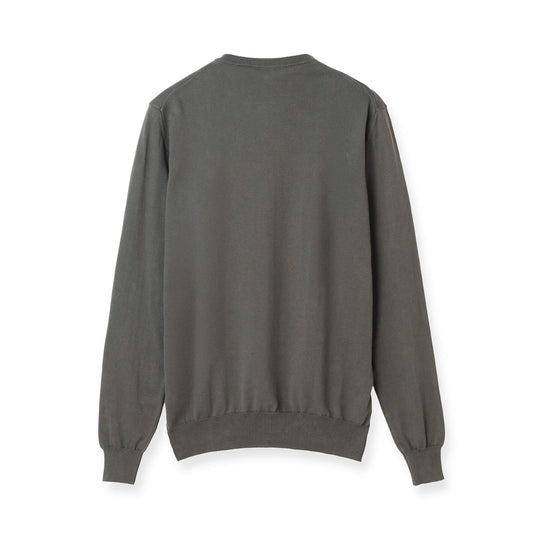 イタリア製 長袖クルーネックコットンニット グレー