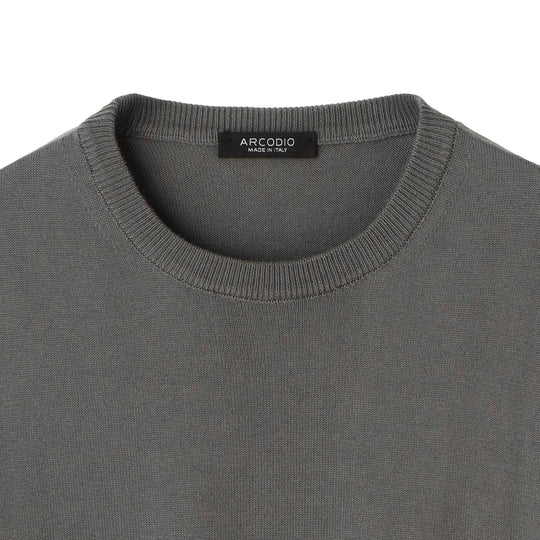 イタリア製 長袖クルーネックコットンニット グレー