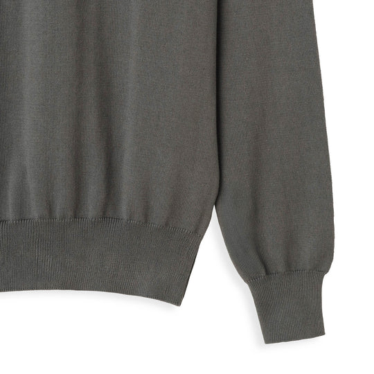 イタリア製 長袖クルーネックコットンニット グレー