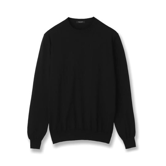 イタリア製 長袖クルーネックコットンニット ブラック