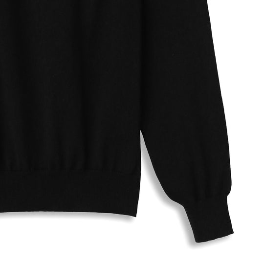 イタリア製 長袖クルーネックコットンニット ブラック