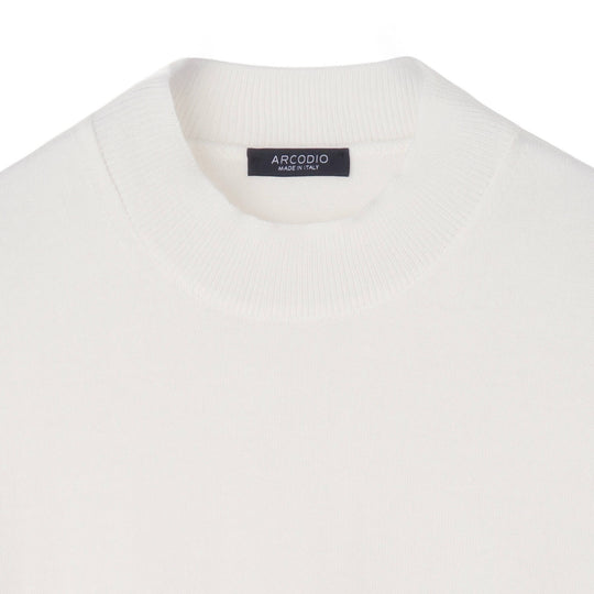 イタリア製 長袖モックネックコットンニット ホワイト