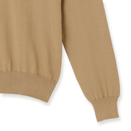 イタリア製 長袖モックネックコットンニット キャメル