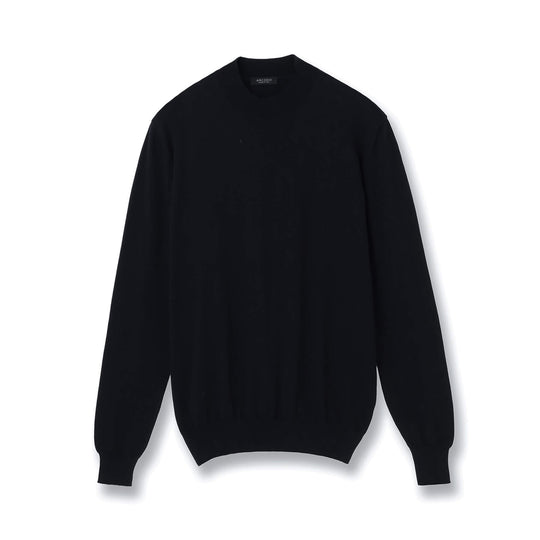 イタリア製 長袖モックネックコットンニット ネイビー