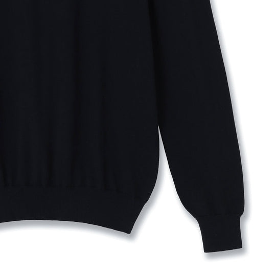 イタリア製 長袖モックネックコットンニット ネイビー