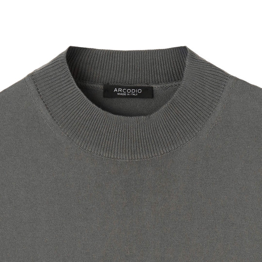イタリア製 長袖モックネックコットンニット グレー