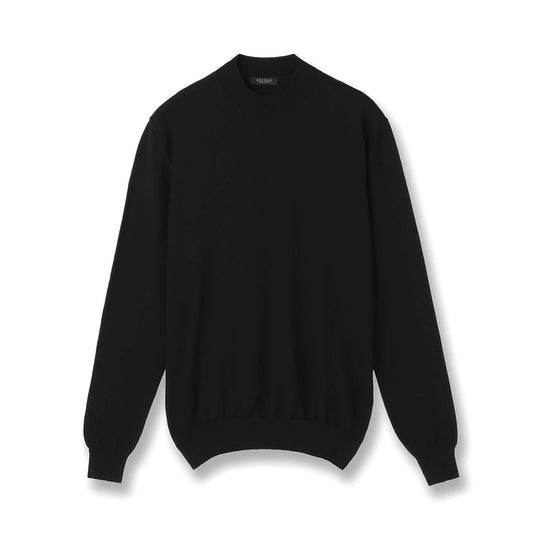 イタリア製 長袖モックネックコットンニット ブラック