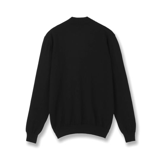 イタリア製 長袖モックネックコットンニット ブラック