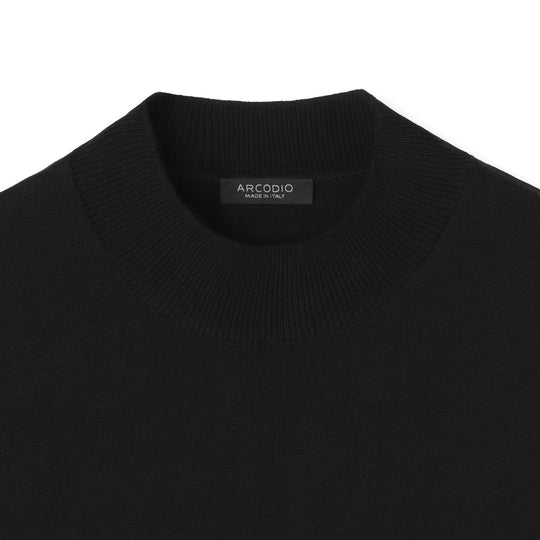 イタリア製 長袖モックネックコットンニット ブラック