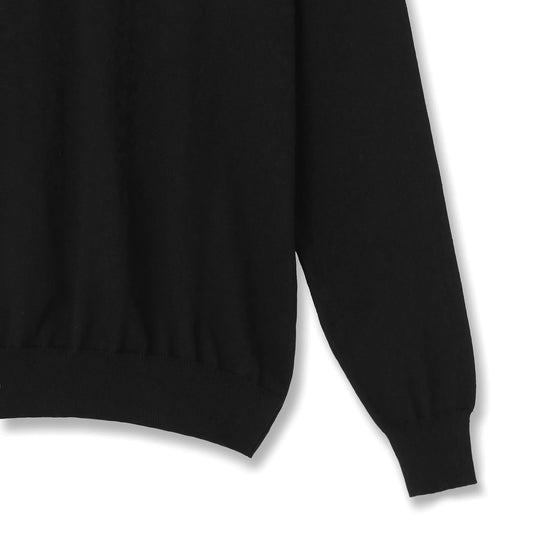 イタリア製 長袖モックネックコットンニット ブラック